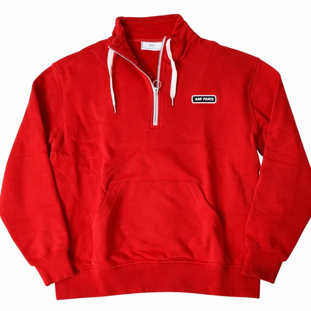 (5) AMI 하프 집업 스웻셔츠 레드