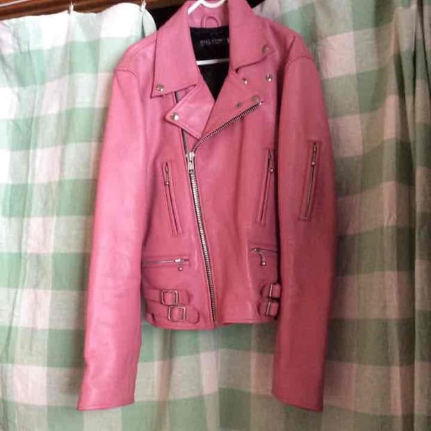 일본 펑크 소가죽100% 핑크 라이더스 자켓