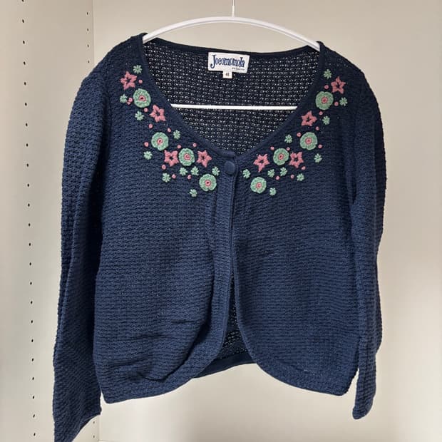 별 꽃 자수 네이비 니트 가디건 모리걸 플라워 스타 남색 민트 핑크