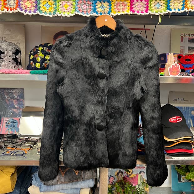 Eva Junie Real Rabbit Fur Jacket – Black