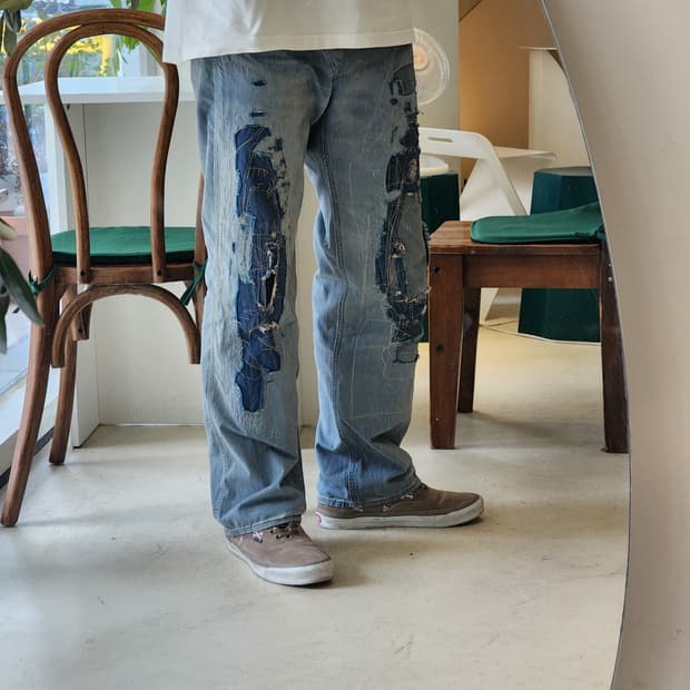 [32x32] 더블알엘(RRL) 빈티지파이브포켓 리페어 인디고 데님