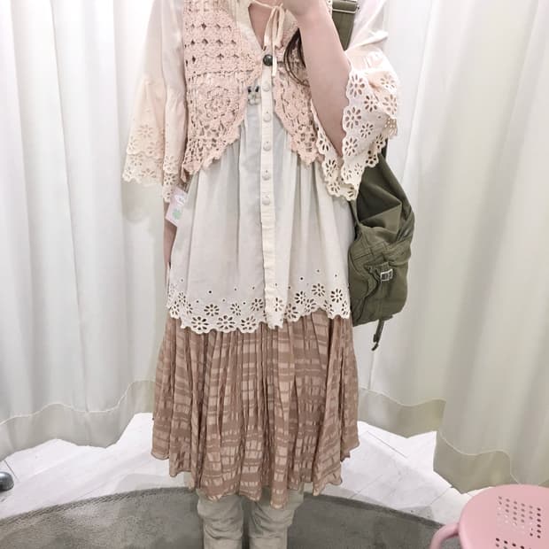 Eyelet Lace Sleeve V-Neck Blouse