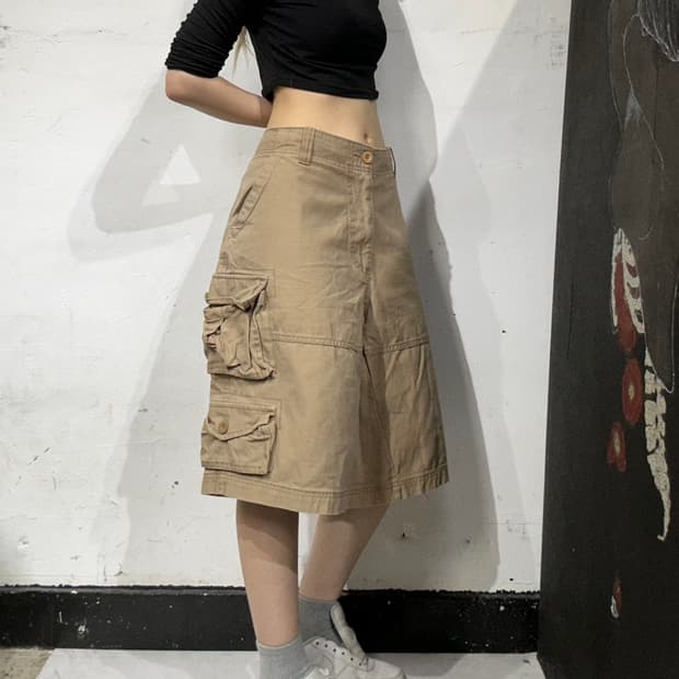 빈티지 벌룬핏 버뮤다 베이지 카고 반바지 XXXL