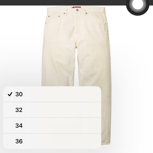 슈프림 루즈핏 셀비지 데님 화이트 32