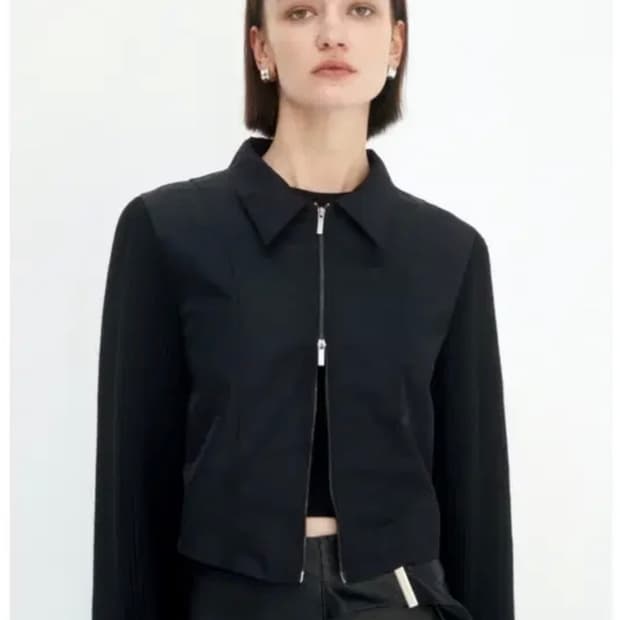 트리밍버드 Knit Sleeve Cropped Jacket Black