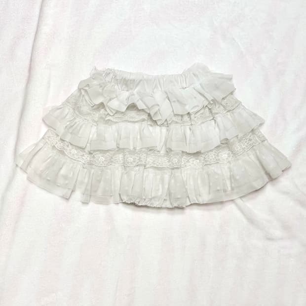 화이트 레이스 도트 땡땡이 캉캉 큐롯 스커트 치마 라떼 히메 갸루 러블리