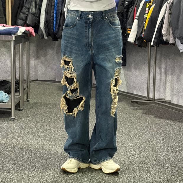 파르티멘토 데미지 와이드 데님 팬츠 B4102