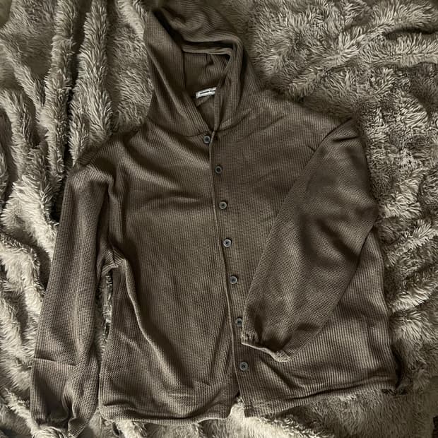 브라운 스트링 시스루 후드가디건