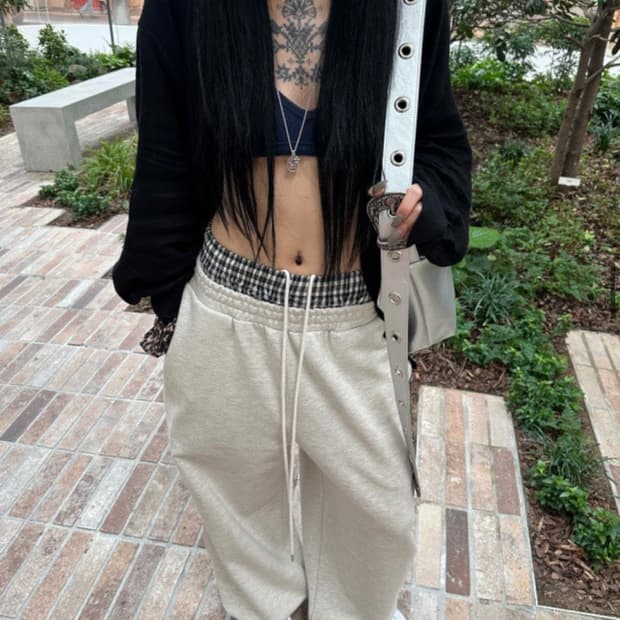 미스테리어스 호텔 체크 레이어드 트레이닝 팬츠