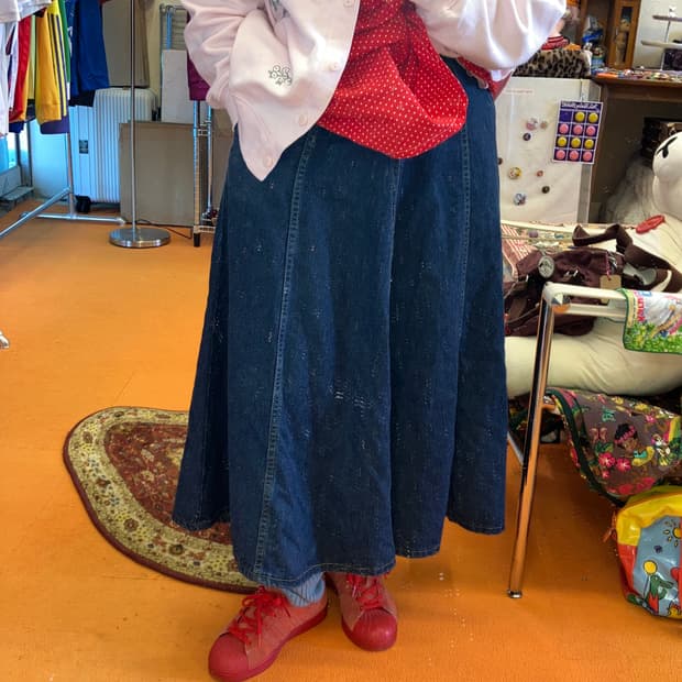빈티지 롱 플레어 데님 스커트