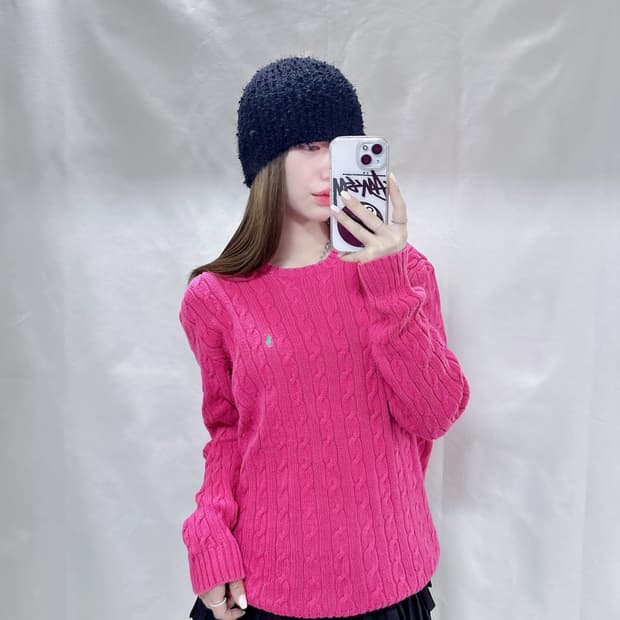 폴로 랄프로렌 핑크 포니 꽈배기 니트 