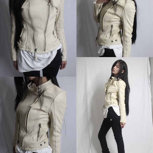 Leather skin-ivory 2 zipper lamb jacket