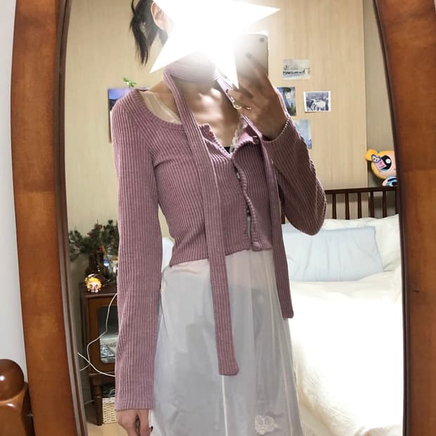 [새제품] 아쿠비 클럽 스퀘어 가디건 머플러 세트