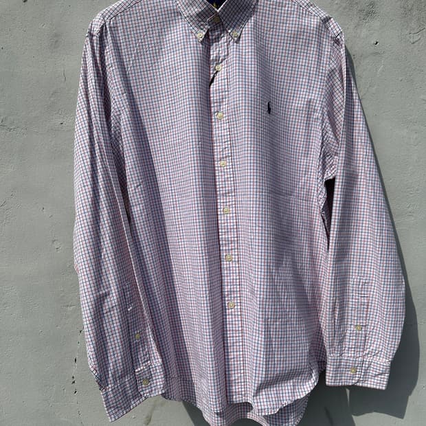 [XL] 폴로 랄프로렌 레드 네이비 체크 포플린 셔츠