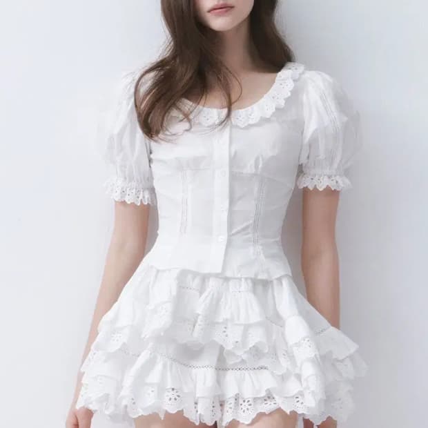 더티스 엔젤 레이스 블라우스 스커트 치마 세트