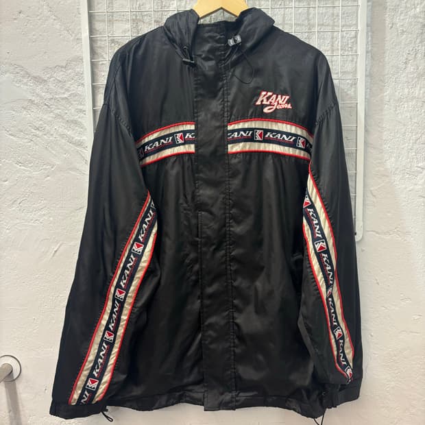 90s 칼카니 올드스쿨 빅 로고 사이드라인 블랙 바람막이 자켓 XL