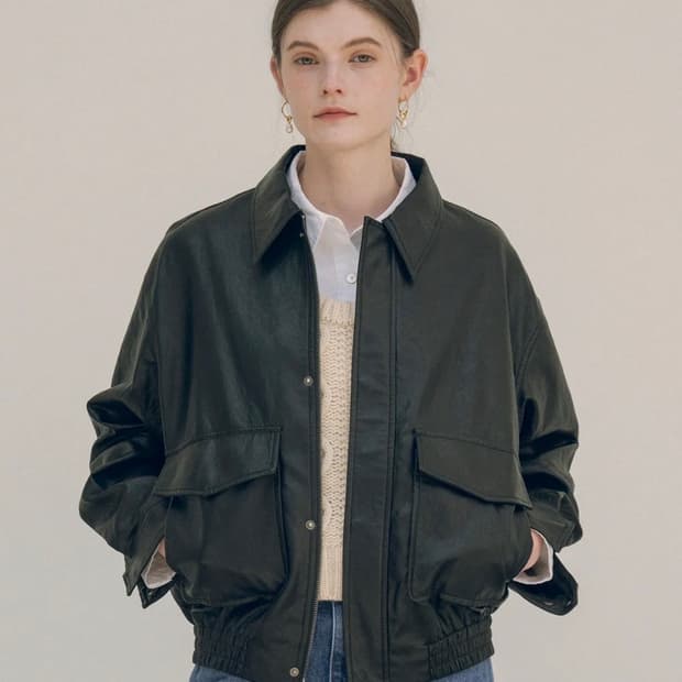 시야쥬 페이크 레더 봄버자켓M