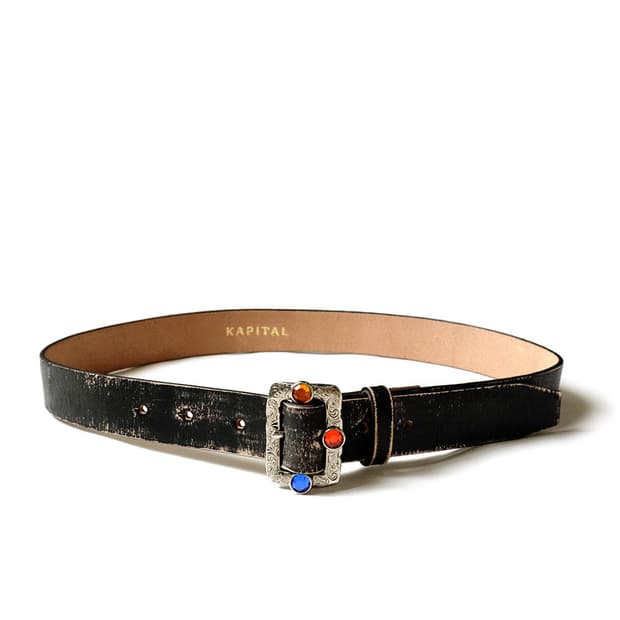 캐피탈 오일드 레더 스터드 디스코 벨트