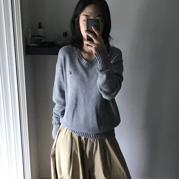 (주)두산 00년대 폴로 랄프로렌 포니로고 코튼 브이넥 니트