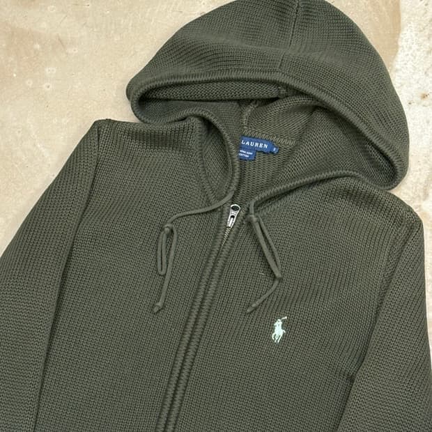 S 랄프로렌 카키 코튼 니트집업