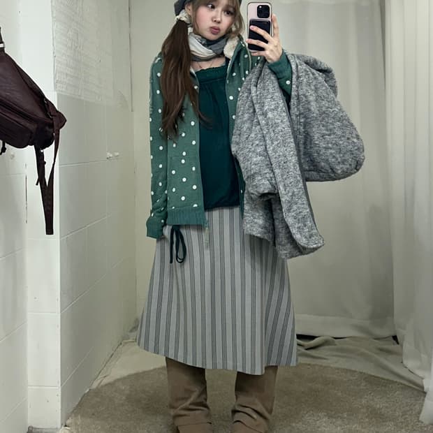 데일리 도트 하구미 니혼진 코트 코디세트