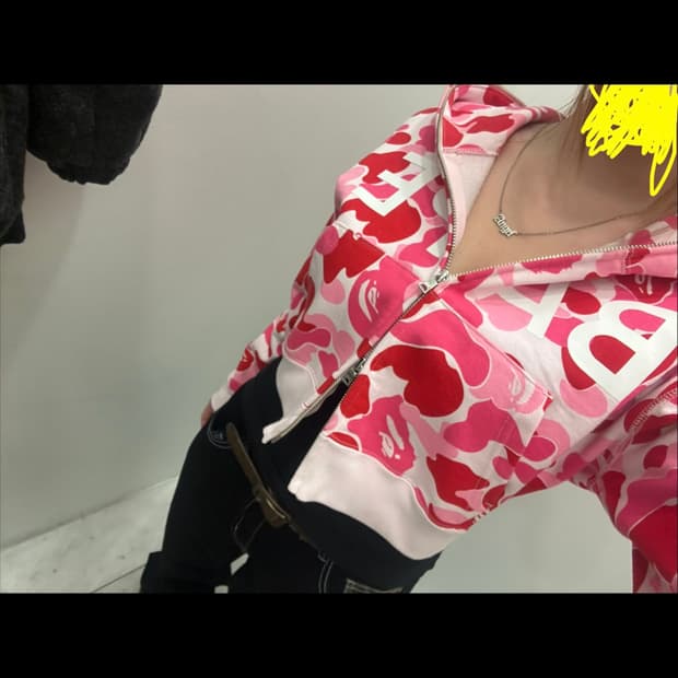 베이프 ABC카모 핑크 크롭 후드집업