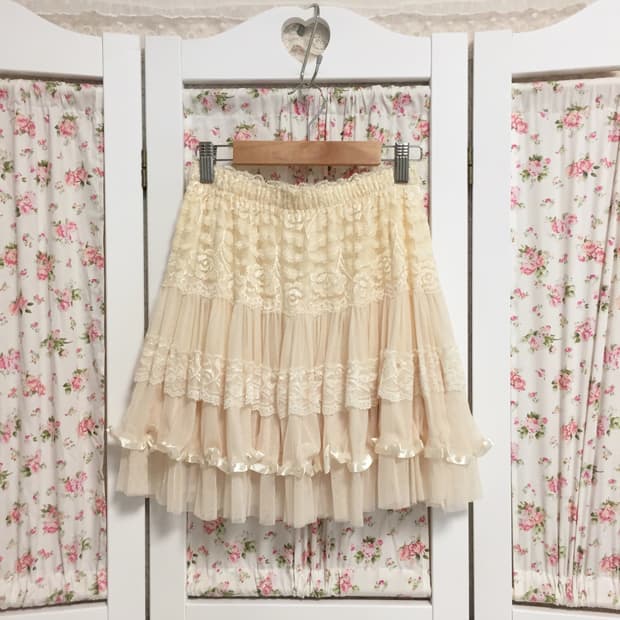 빈티지 살구 레이스 스커트