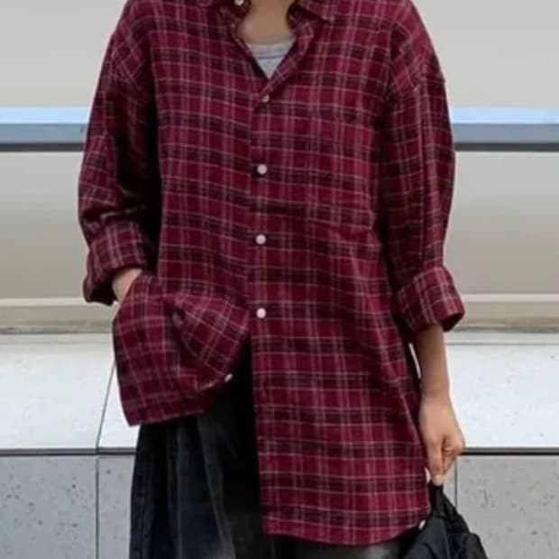 빈티지 체크 남방 오버핏 셔츠 버건디