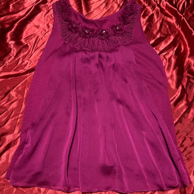 갸루 핫핑크 장미 디테일 나시 빈티지