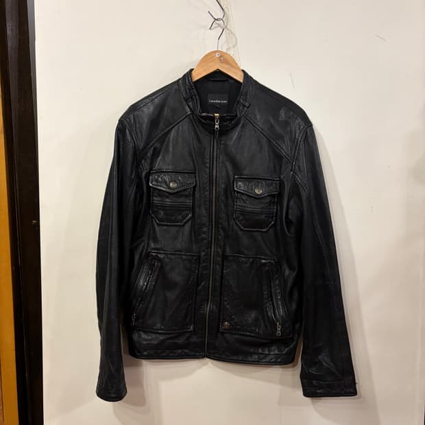 캘빈클라인 카우레더 바이커자켓