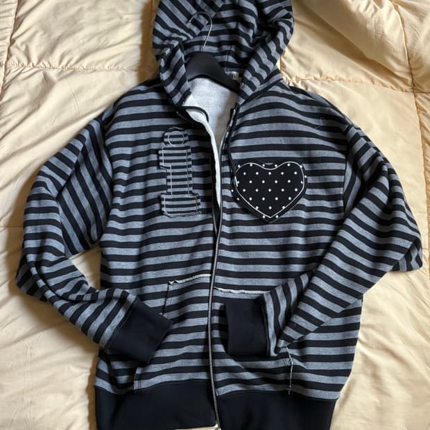 유희 스트라이프후드집업 