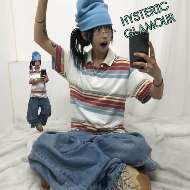 < Hysteric Glamour Stripe PK T-shirt >