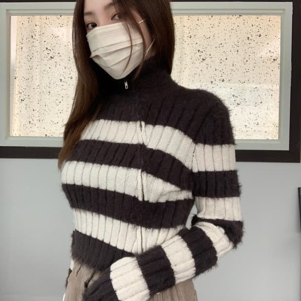 단가라 집업 가디건