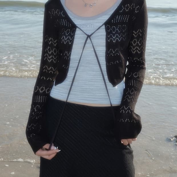 애즈온 헤이비 볼레로 가디건 블랙