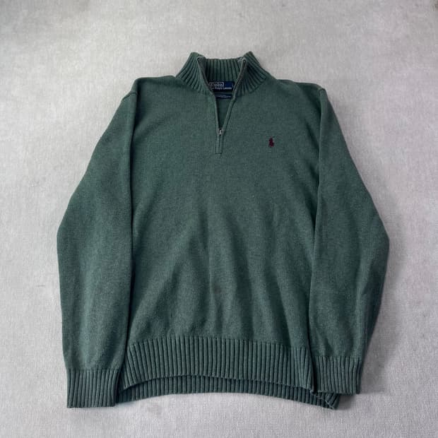100 폴로랄프로렌 코튼 반집업 그린 니트