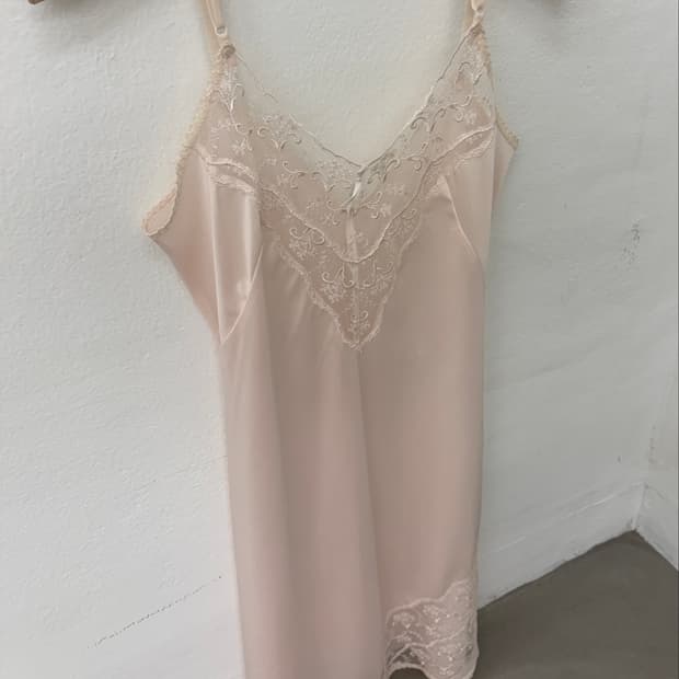 Floral Lace Silky Cami Top (Peach Beige)