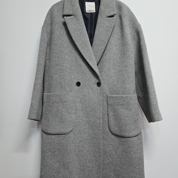 톰보이 회색 더블 코트 모앙고라혼방