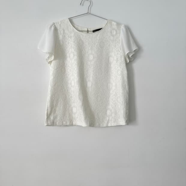 Embroidery mesh half blouse / white