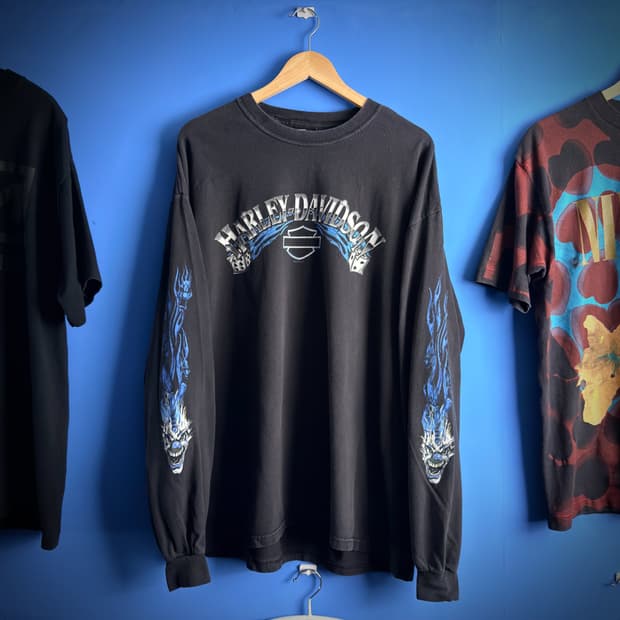 (2XL) 00s 할리데이비슨 다이스 조커 크라운 플레임 롱슬리브