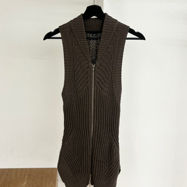 알렉산더 왕 카키 집업 울 블렌드 니트 조끼