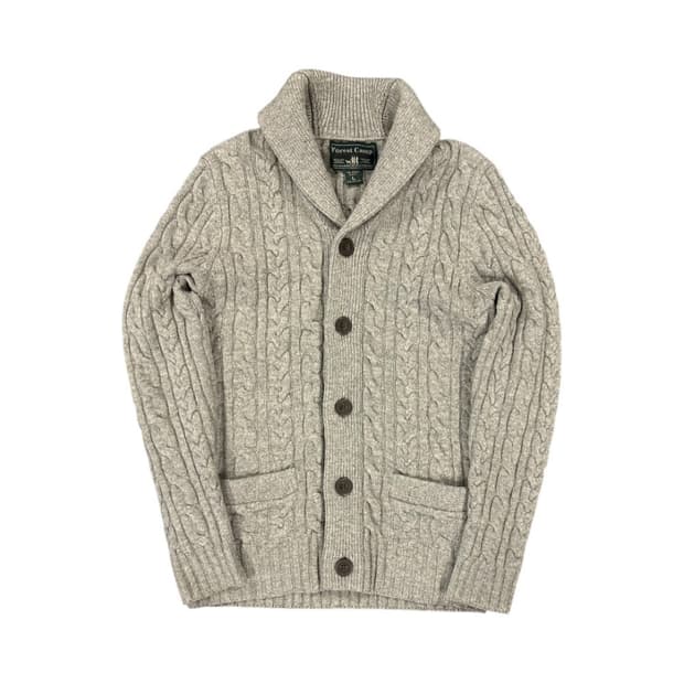 L) 포레스트캠프 멜란지그레이 울 케이블 숄카라 니트 가디건 TK-033