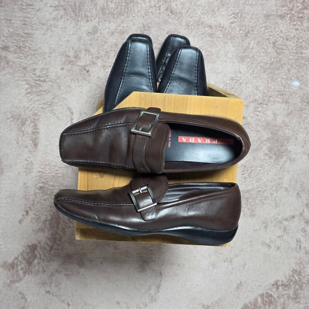 00s Prada sports brown buckle roafers 