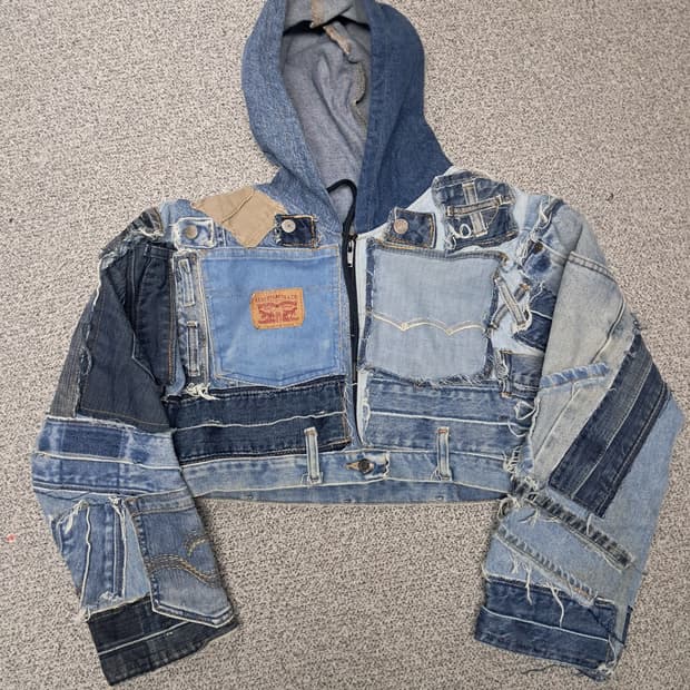 리바이스 데님패치워크 크롭자켓