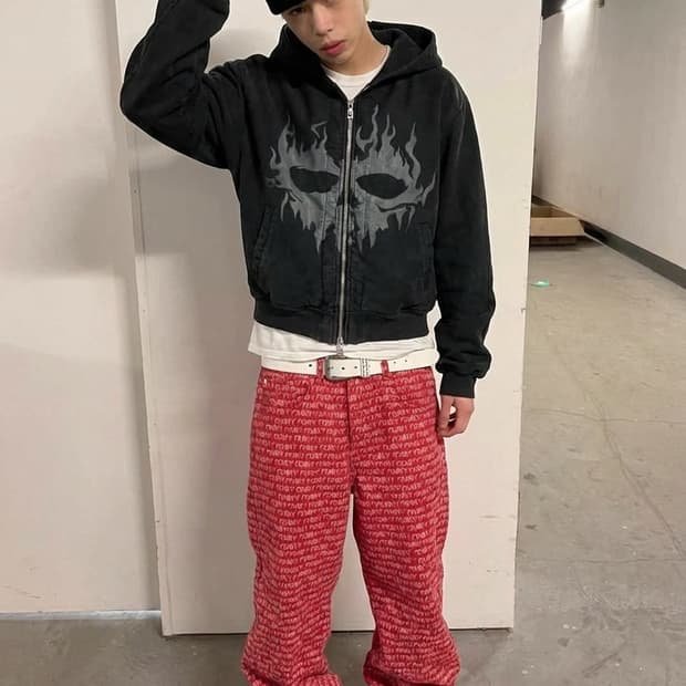 The Southern LAP 더블집업 유황염료 스컬 프린트 후디 XL