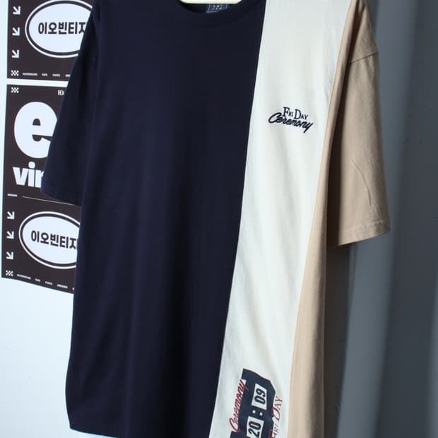 (L-XL) 로맨틱크라운 반팔 티셔츠 오버핏 Y2K 배색-H35084