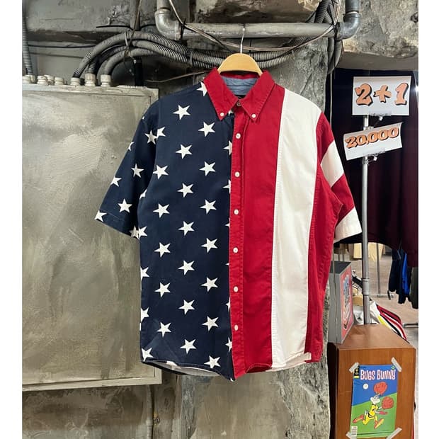 RED HEAD USA 미국 성조기 반팔 셔츠 레드 S #csz3560