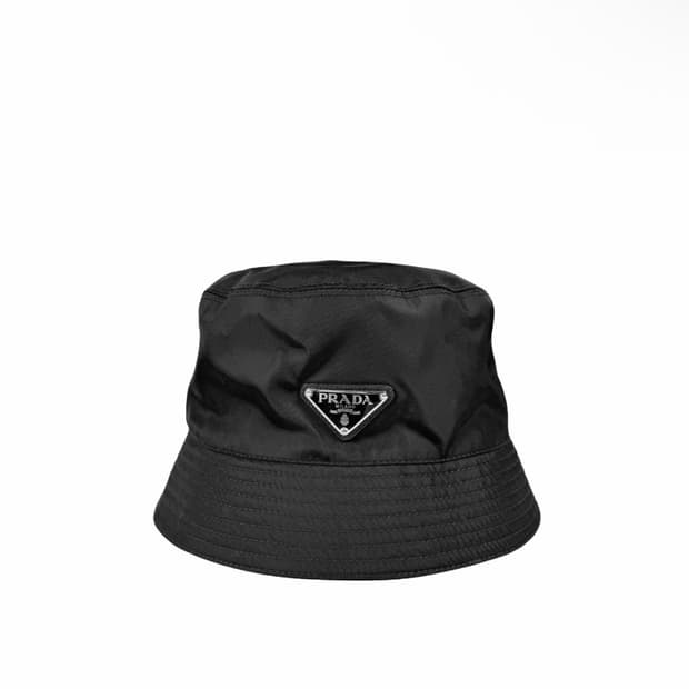[XL] 프라다 남성 리나일론 삼각로고 버킷햇 벙거지 모자 블랙