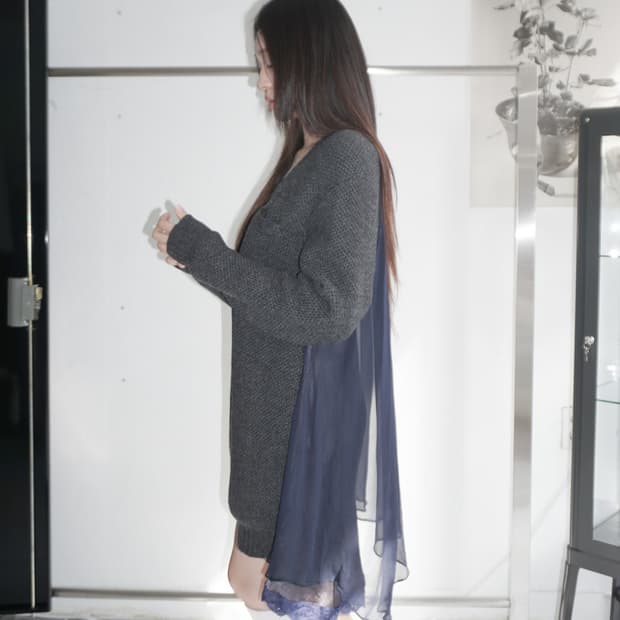 SACAI layered knit chiffon dress
