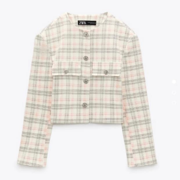자라 체크 크롭 블레이저 자켓