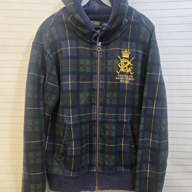 폴로 랄프로렌 타탄 체크 후드집업 M